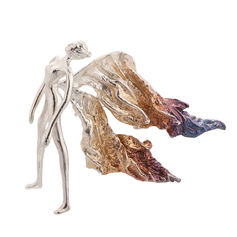 C00611 H&aring;ndlaget brosje med engel i 925 sterlings&oslash;lv