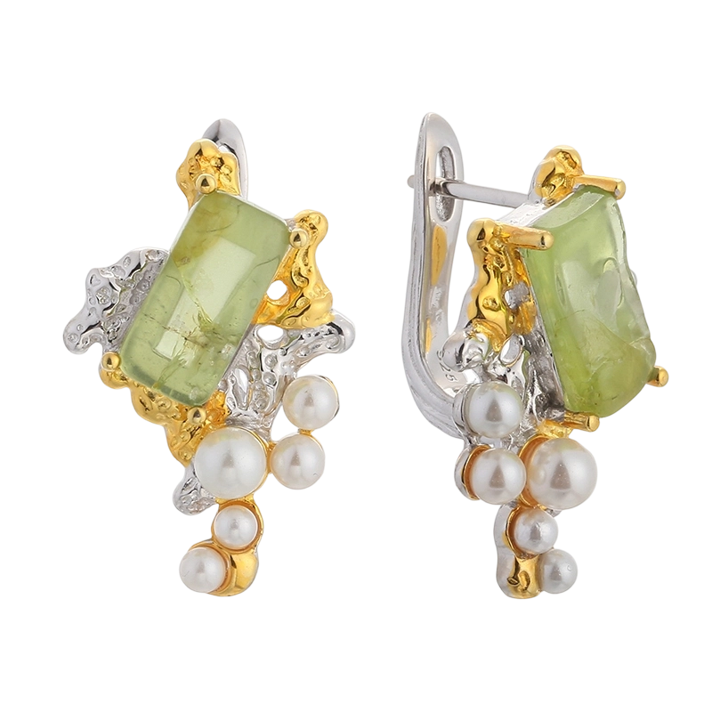 YE03598 H&aring;ndlaget &oslash;redobb med peridot og CZ i 925 sterlings&oslash;lv