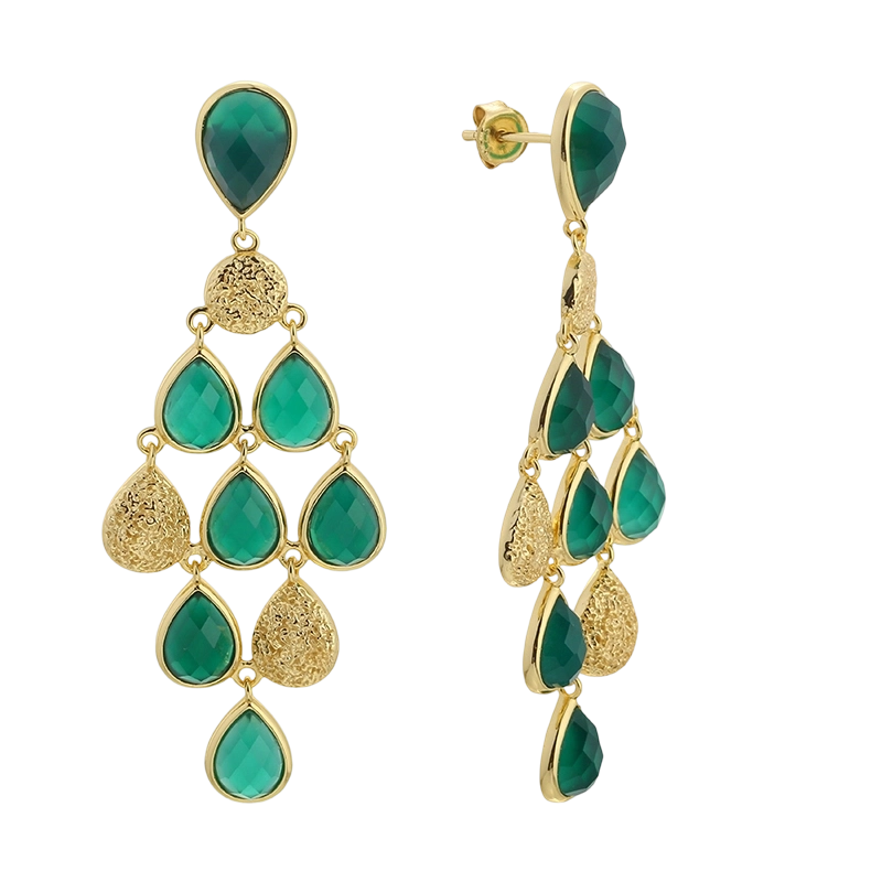 E08327 &Oslash;redobber med gr&oslash;nn agat og 925 sterlings&oslash;lv