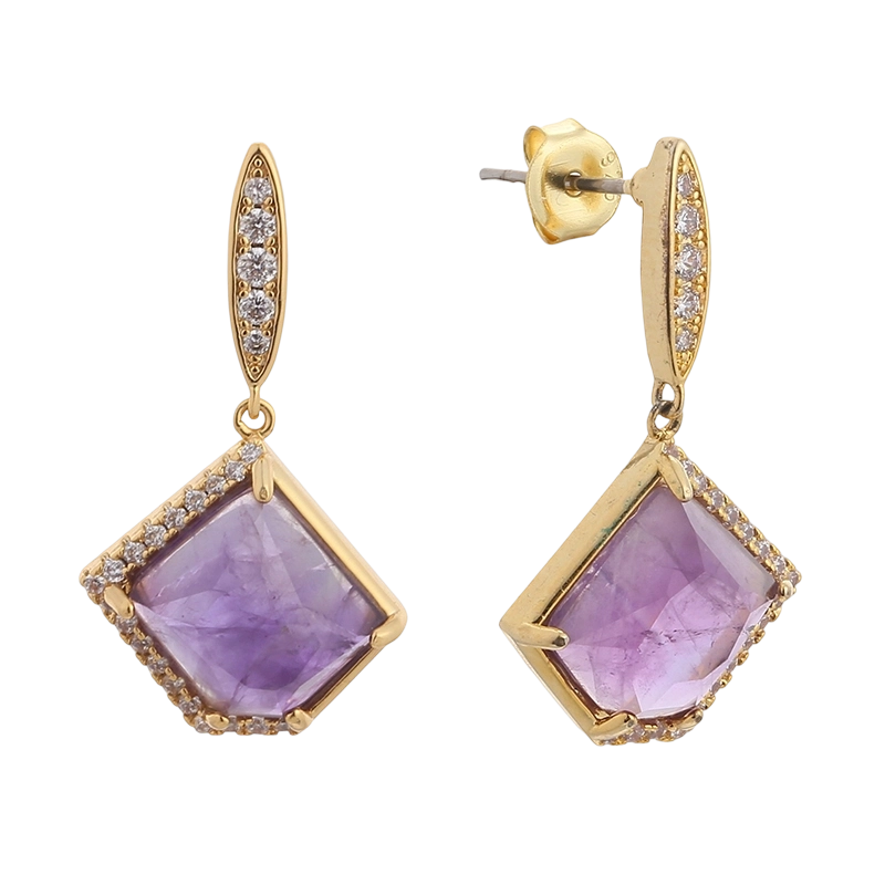 YE02004 925 sterlingsølv øredobb med CZ-ametyst