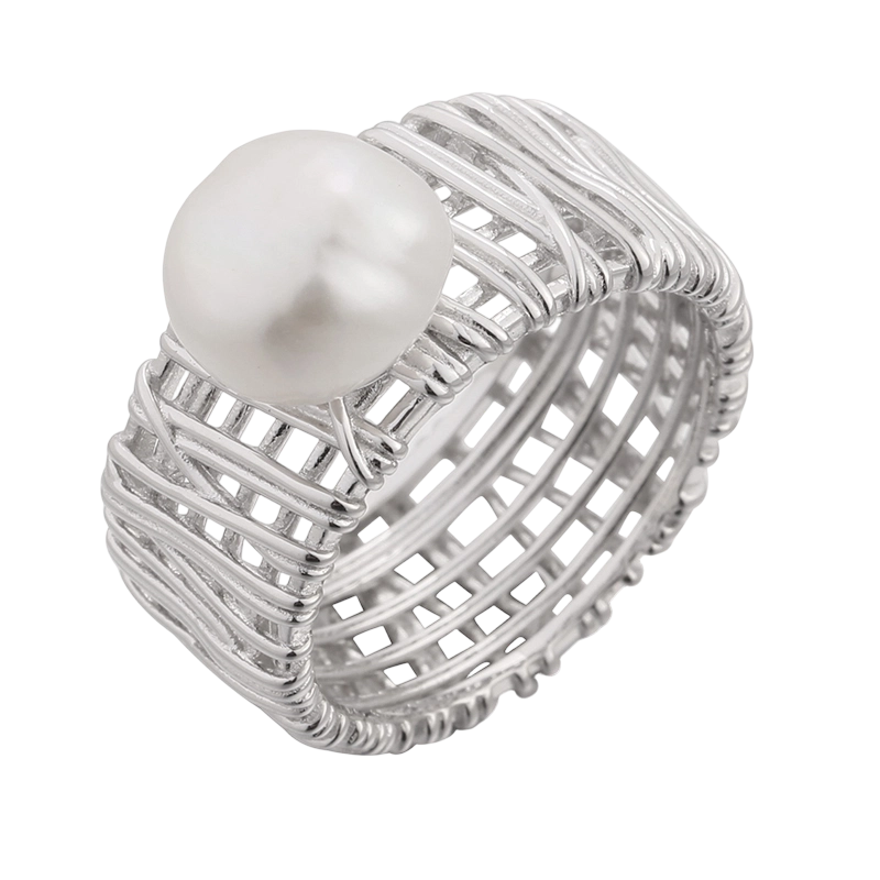 YR03378 925 sterlings&oslash;lv ring med barokkperler